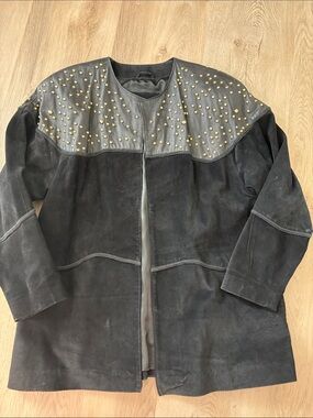 Wilsons Leather Black Suede Jacket with Gold Studded Yoke